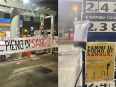 Caro benzina, blitz CasaPound: sacche sangue e distributori sigillati “così uccidete la nazione” casapound aumenti benzina
