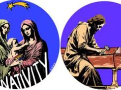 Due Madonne coccolano Gesù, opera di Laika a sede Pro Vita