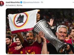 Mourinho esonerato, il saluto su X: “Arrivederci Roma”