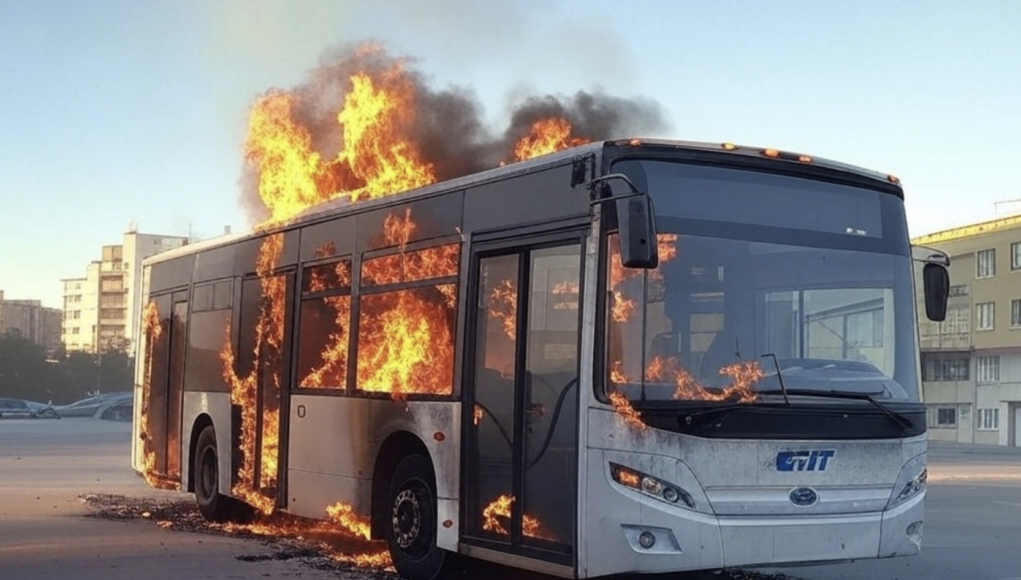 Volpiano bus Gtt in fiamme, distrutto dal fuoco
