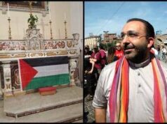 Prete ‘no global’ espone bandiera palestinese sull’altare: “Vangelo ci dice di schierarci”