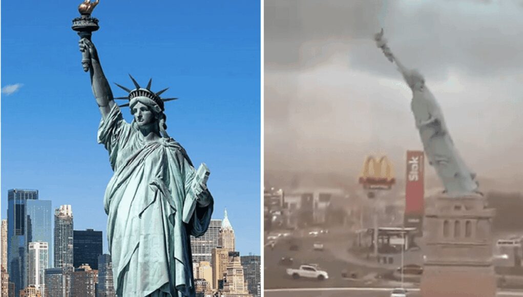 Il vento abbatte la Statua della Libertà (ma non quella di New York): il video
