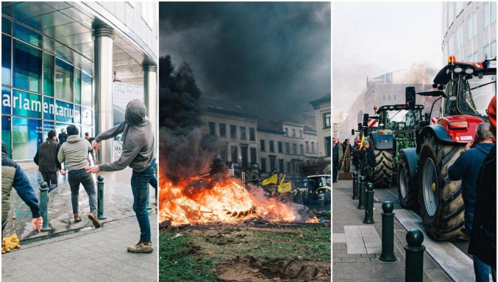 Scontri a Bruxelles, agricoltori in piazza: pietre contro il Parlamento europeo