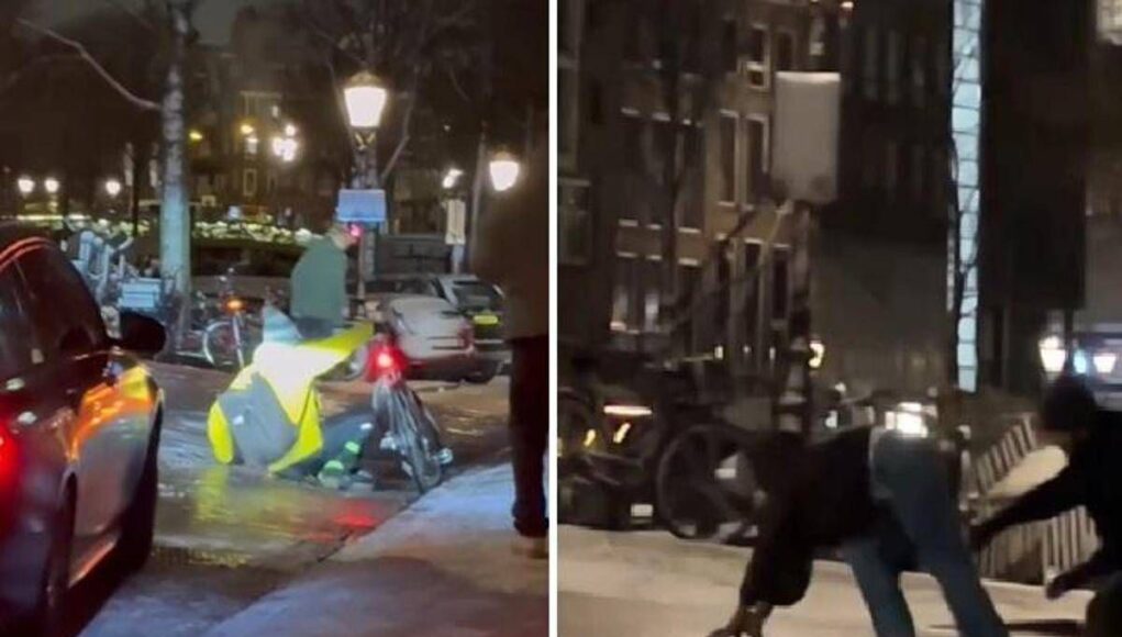 Amsterdam congelata: si scivola tra strade ghiacciate e scene surreali