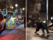 Amsterdam congelata: si scivola tra strade ghiacciate e scene surreali