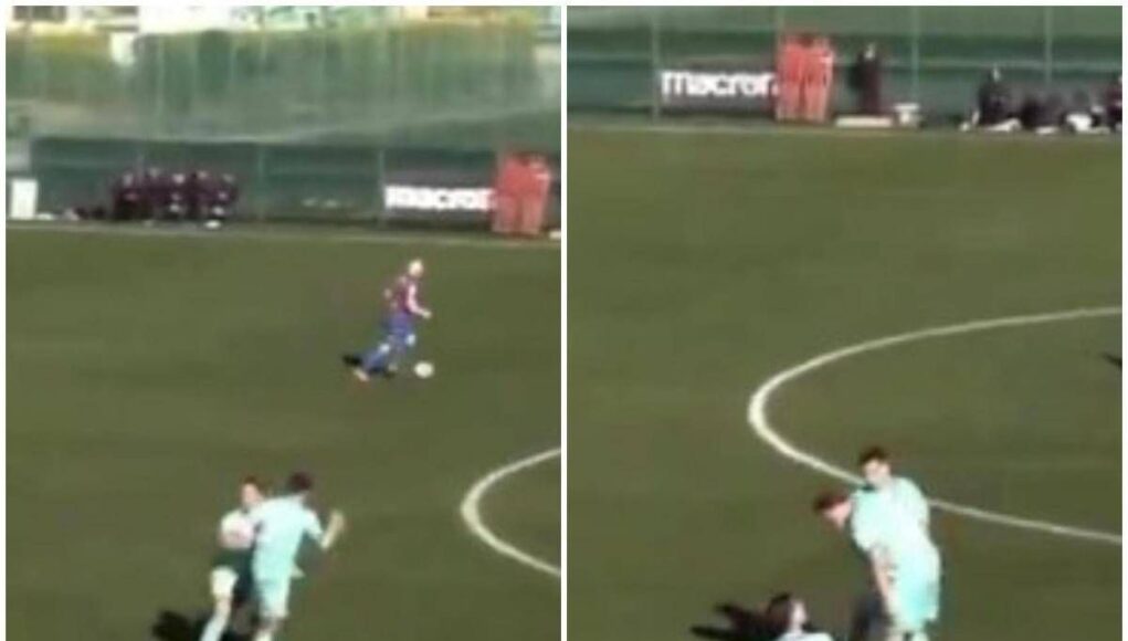 Corre verso compagno e lo butta a terra con una spallata: clamorosa lite in amichevole