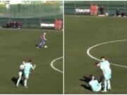 Corre verso compagno e lo butta a terra con una spallata: clamorosa lite in amichevole