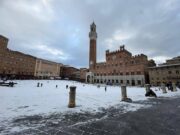 Straordinaria nevicata a Siena, la cittĂ del Palio si sveglia imbiancata