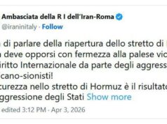 Iran, Teheran: “Riapertura Hormuz? Italia chieda stop aggressione Usa-Israele”