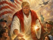 Luce divina e fedeli in preghiera, Trump come Gesù nell’immagine Ai postata su Truth